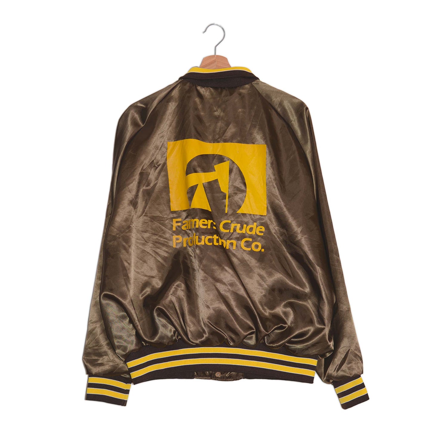 Varsity Jacket Vintage Farmers Crude Production Co. Brown Yellow – XL
