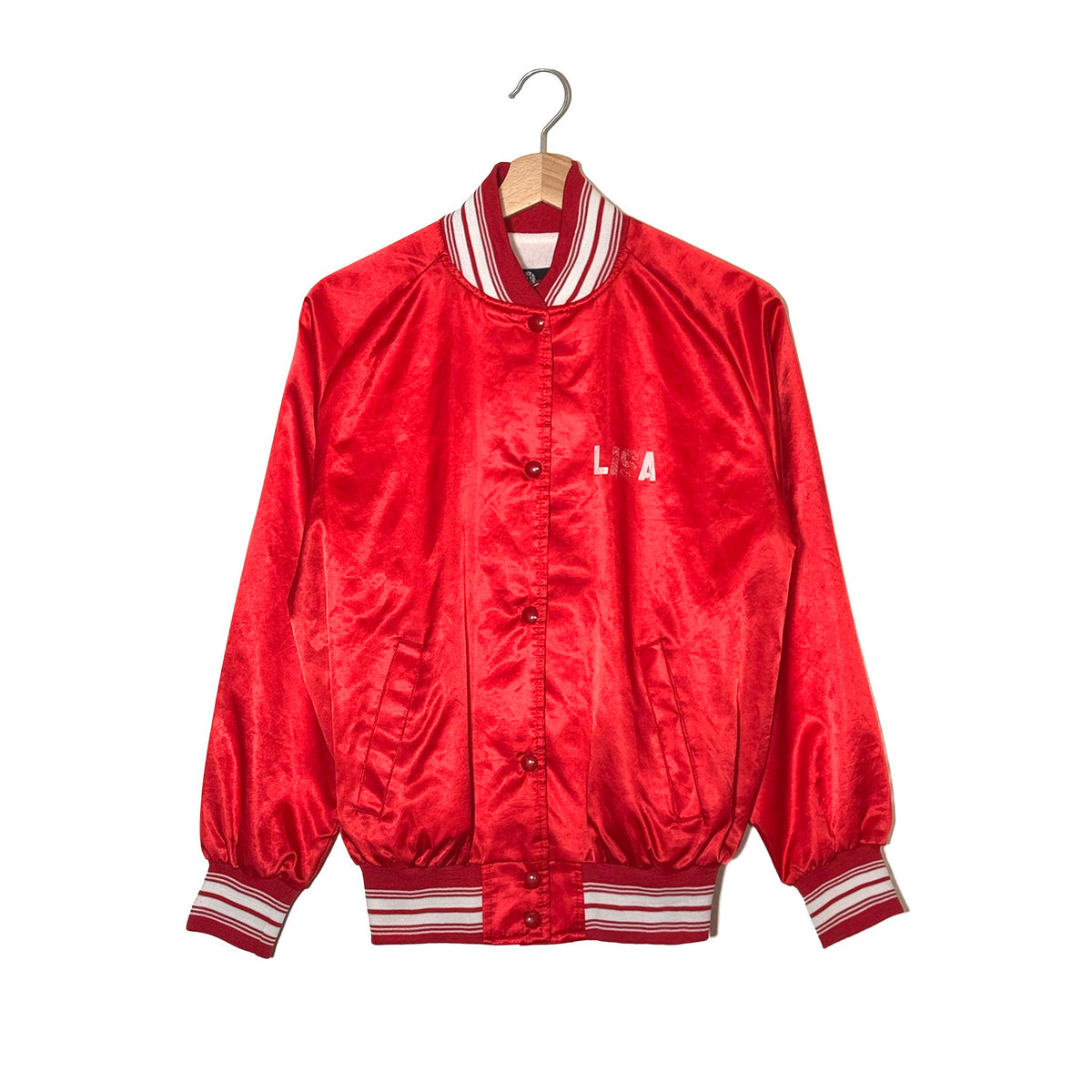 Varsity Jacket Satin Rosso – Crafty Riders – Made in USA – S/M Donna