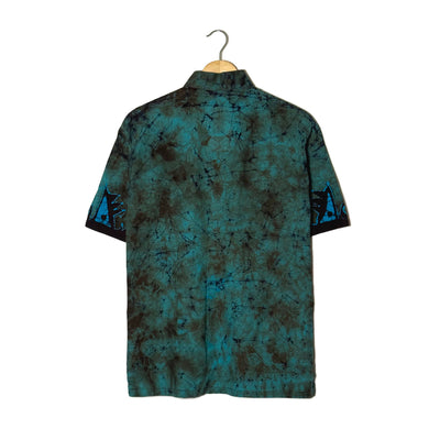 Camicia Batik Teal Motivi Tribali Geometrici Cotone Artigianale – S 2