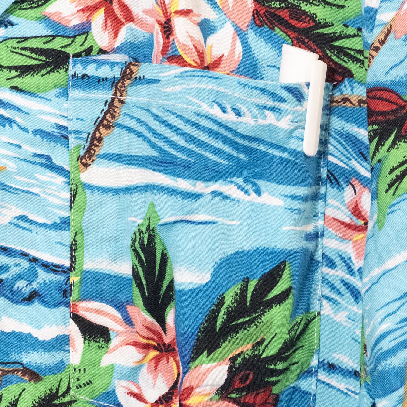 Fries Party-Chic Camicia Aloha Azzurra Plumeria Rosa – XL
