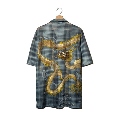 Camicia Drago Orientale Stampa Allover Grigio Check - XL 2