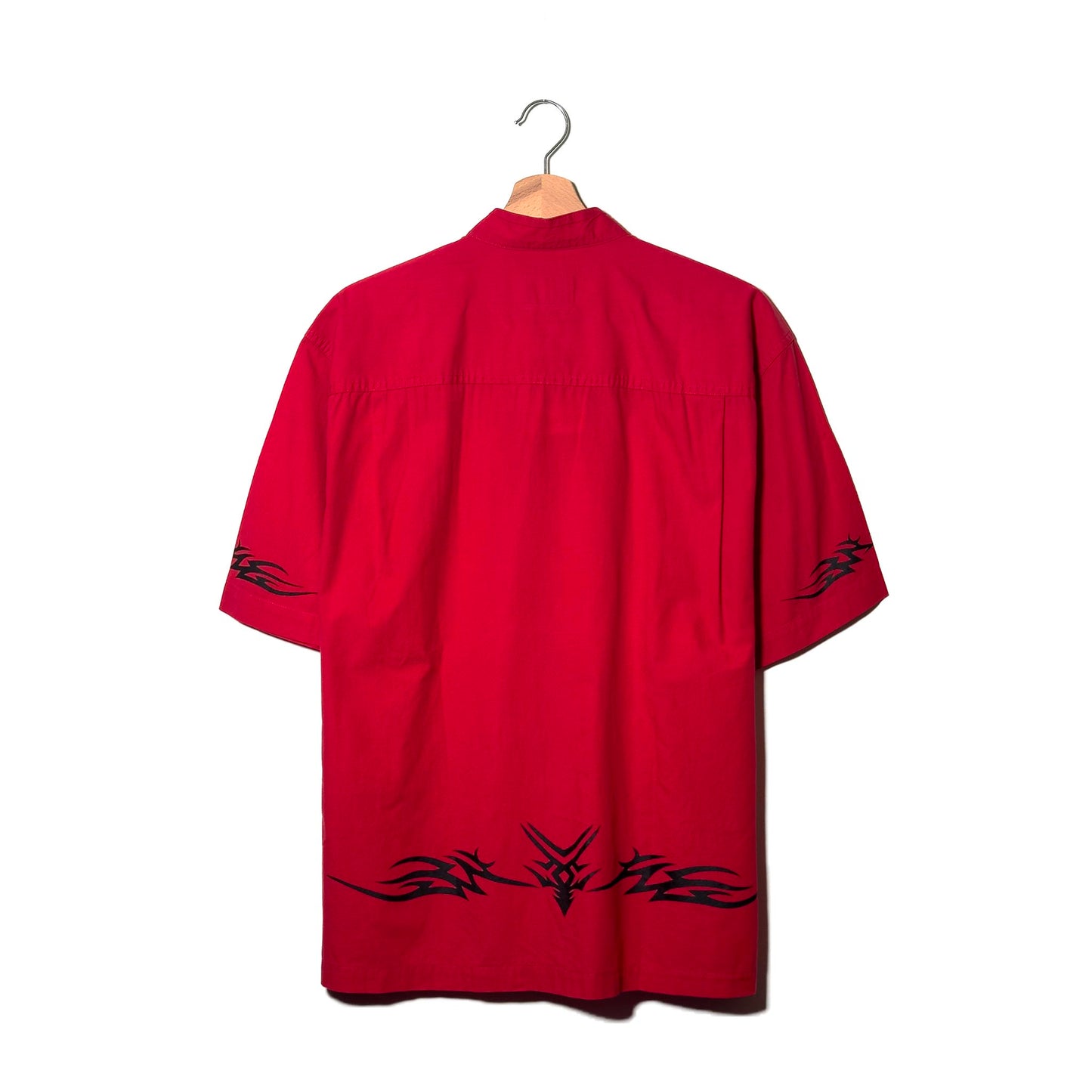 Camicia Y2K Tribal Print Rossa Collo Coreano – L