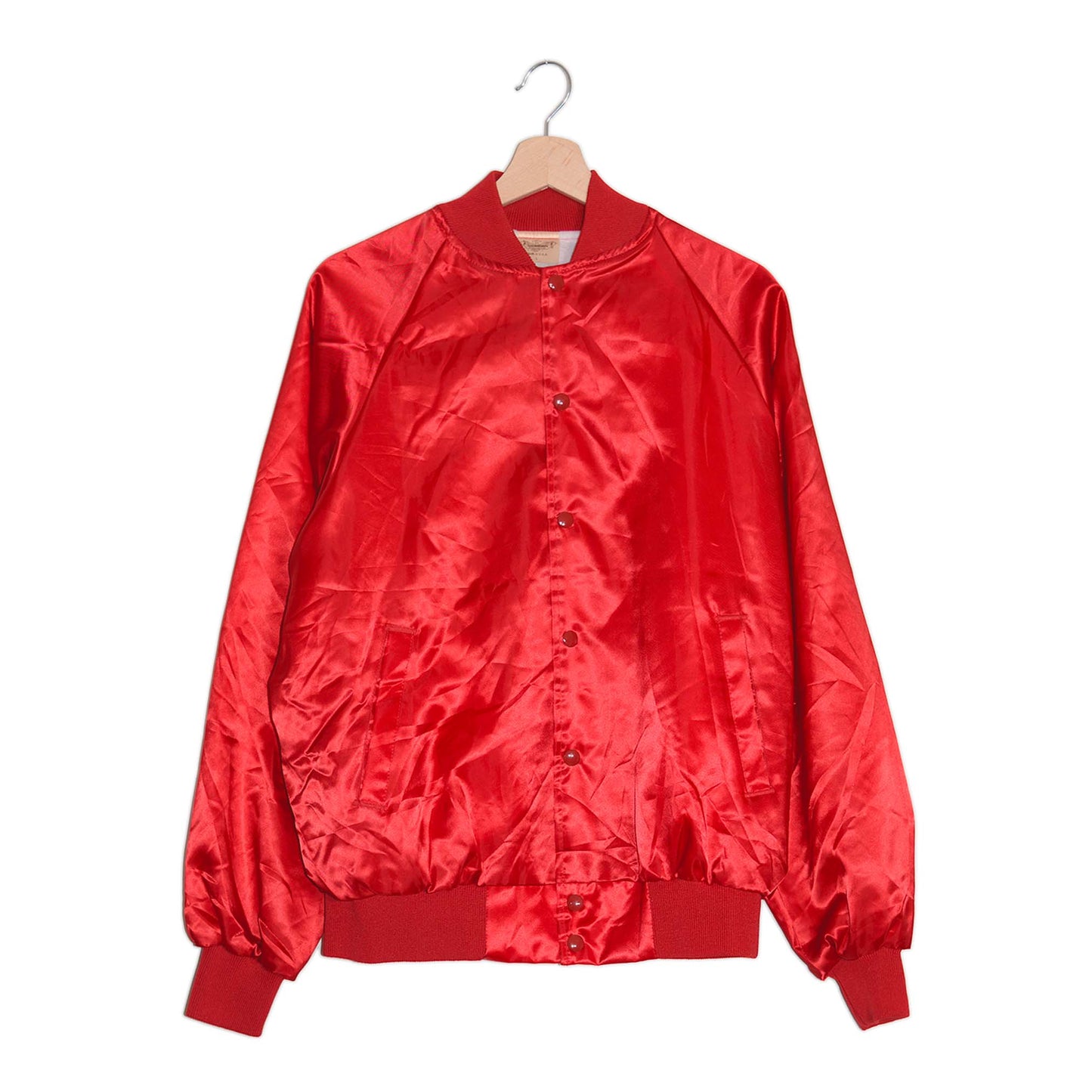 Vintage Red Satin Varsity Jacket from the 1980s – L