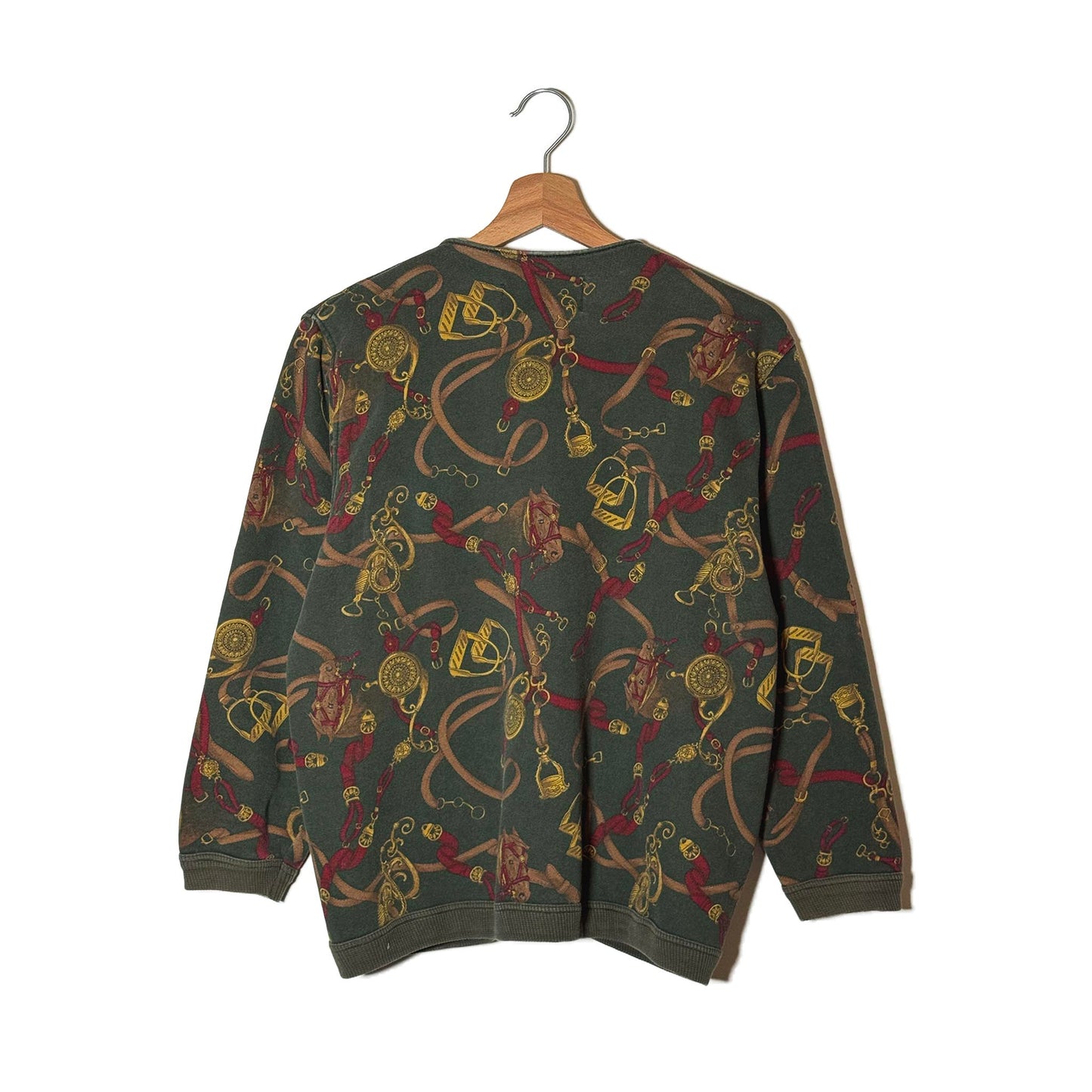 Cardigan Vintage Stampa Equestre Verde Made in Italy - S