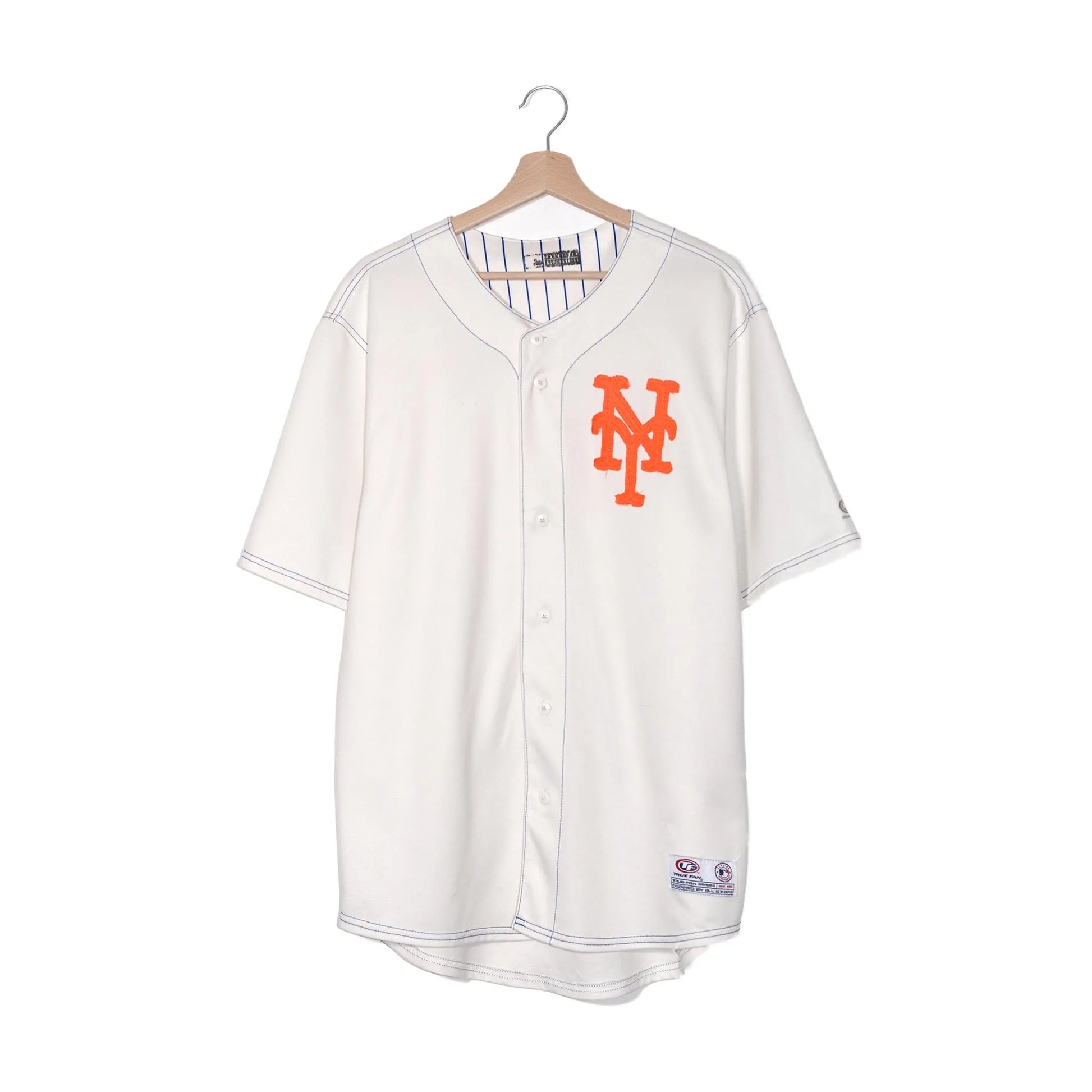 True Fan New York Mets Baseball Jersey Bianca Pinstripe – M