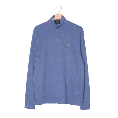 Felpa Half-Zip Polo Ralph Lauren Estate Rib Blu Melange – Pony Ricamato – Taglia S