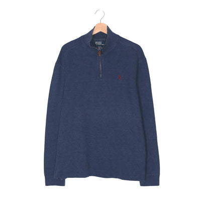 Felpa Half-Zip Polo by Ralph Lauren Vintage Blu Denim Melange – Pony Rosso – Taglia L
