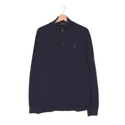 Felpa Half-Zip Polo Ralph Lauren Navy – Pony Rosso – Zip con Linguetta in Pelle – Taglia M