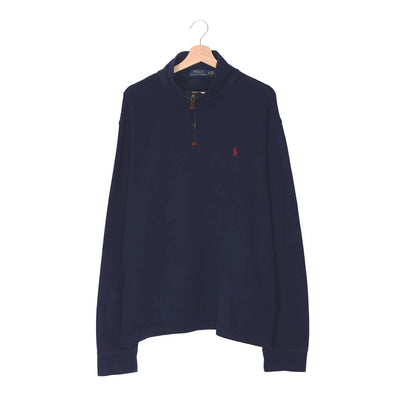Felpa Half-Zip Polo Ralph Lauren Navy – Pony Rosso – Zip con Linguetta in Pelle – Taglia XL