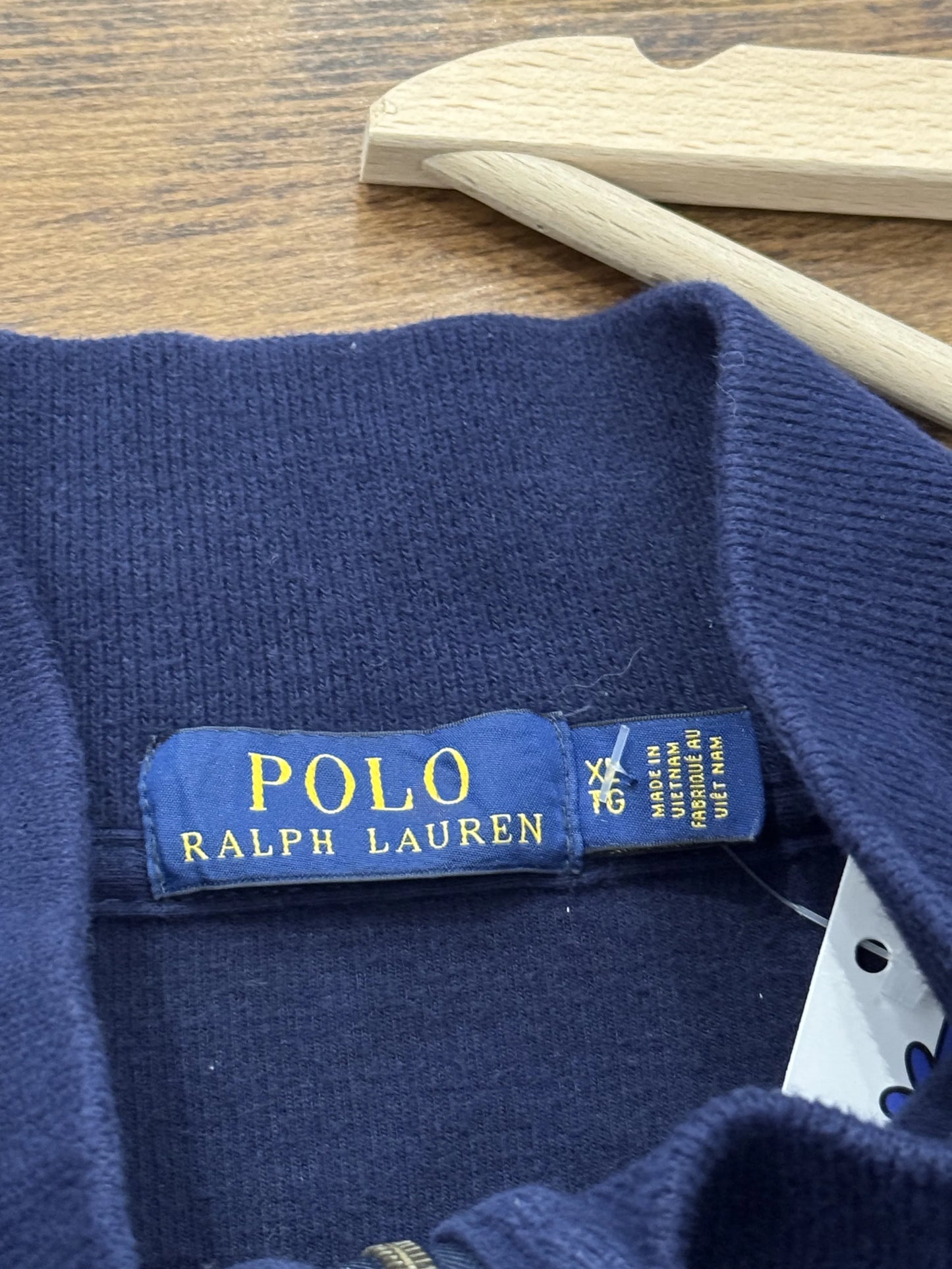 Felpa Half-Zip Polo Ralph Lauren Navy – Pony Rosso – Zip con Linguetta in Pelle – Taglia XL