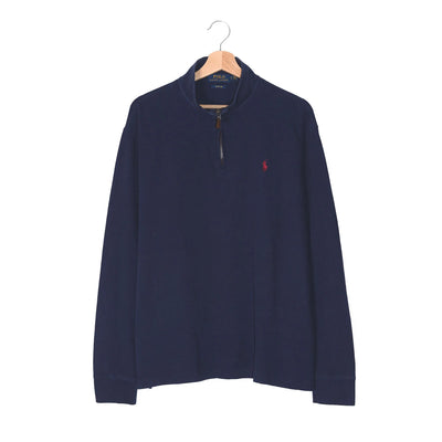 Felpa Half-Zip Polo Ralph Lauren Estate Rib Navy – Pony Rosso – Cursore POLO Inciso – Taglia L