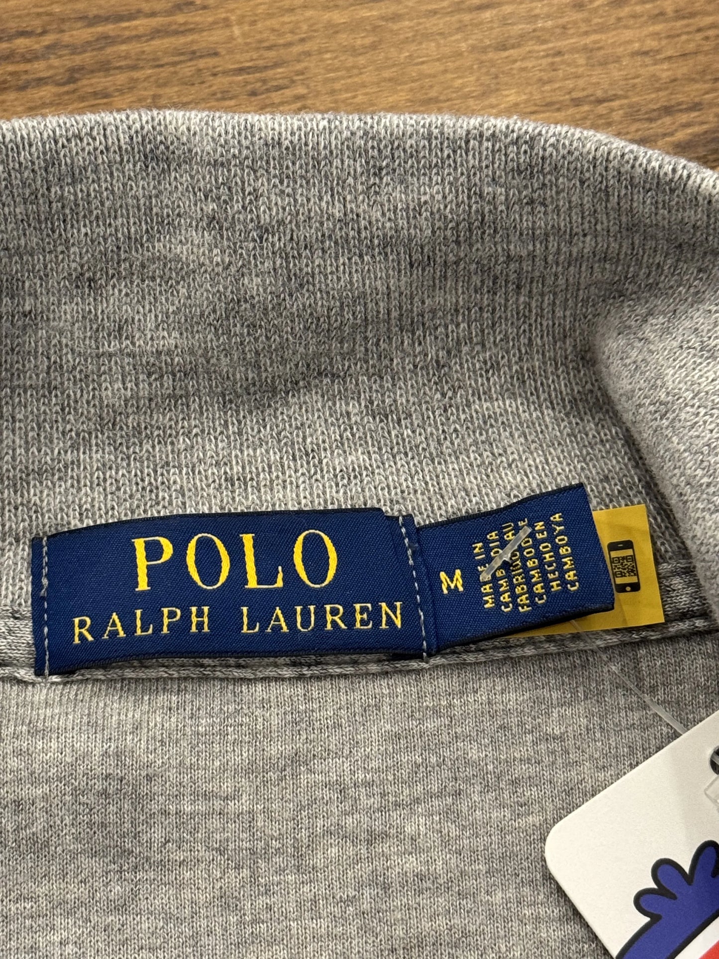 Felpa Half-Zip Polo Ralph Lauren Grigio Melange – Pony Blu Navy – Zip in Pelle – Taglia M