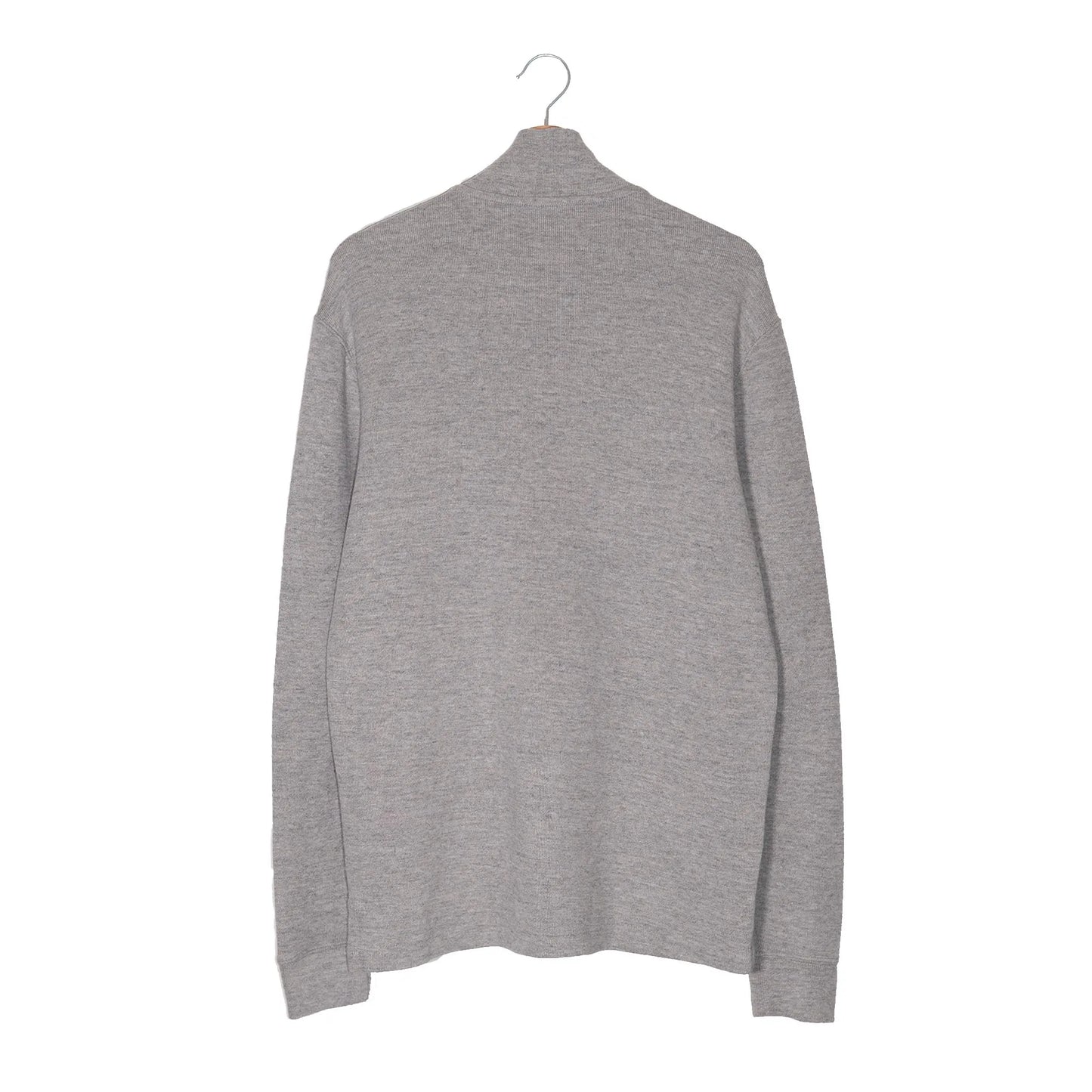 Felpa Half-Zip Polo Ralph Lauren Grigio Melange – Pony Blu Navy – Zip in Pelle – Taglia M