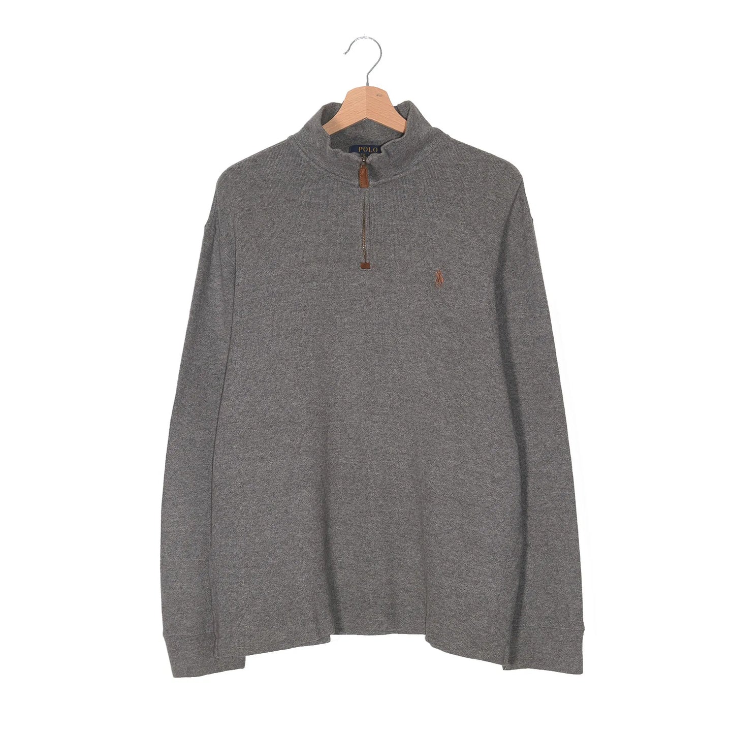 Felpa Half-Zip Polo Ralph Lauren Grigio Melange – Pony Cuoio – Tono su Tono – Taglia L
