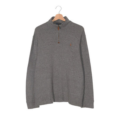 Felpa Half-Zip Polo Ralph Lauren Grigio Melange – Pony Cuoio – Tono su Tono – Taglia L