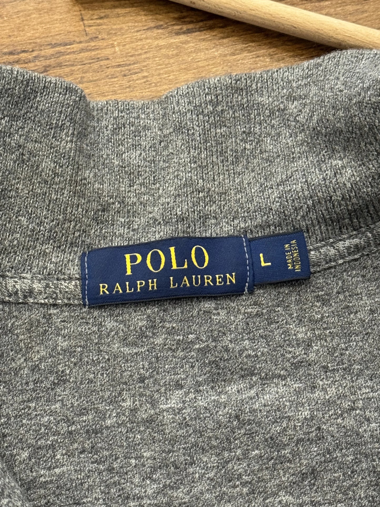 Felpa Half-Zip Polo Ralph Lauren Grigio Melange – Pony Cuoio – Tono su Tono – Taglia L