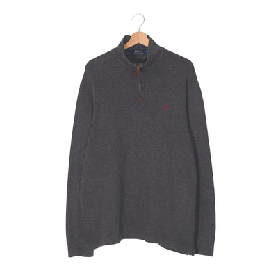 Felpa Half-Zip Polo Ralph Lauren Grigio Antracite – Pony Rosso – Zip in Pelle – Taglia L