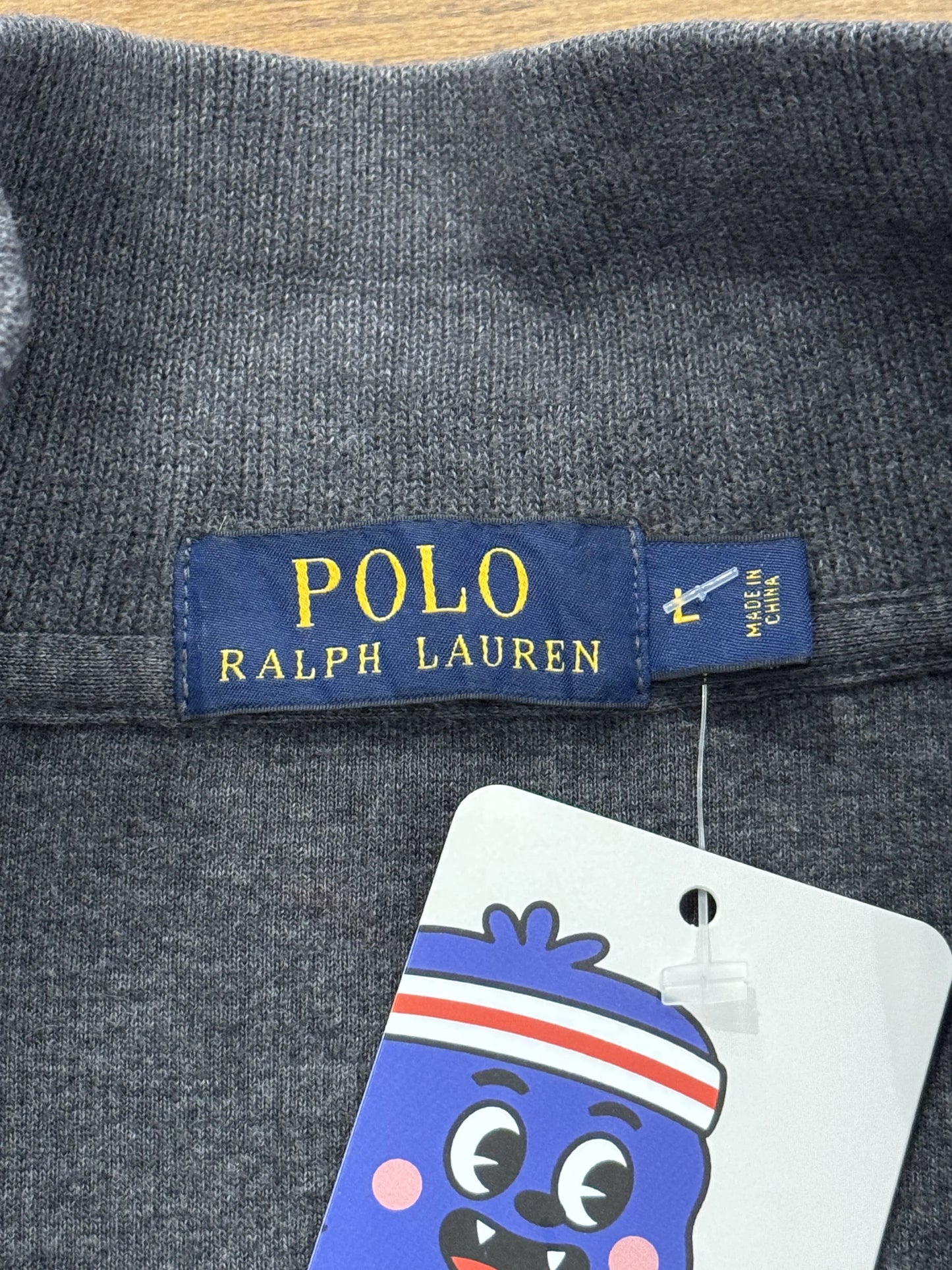 Felpa Half-Zip Polo Ralph Lauren Grigio Antracite – Pony Rosso – Zip in Pelle – Taglia L