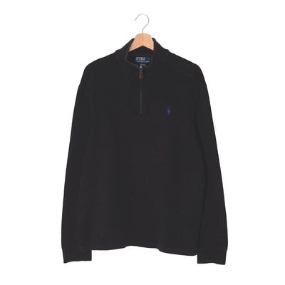 Felpa Half-Zip Polo by Ralph Lauren Vintage Nero – Pony Blu – Tessuto Waffle – Taglia M