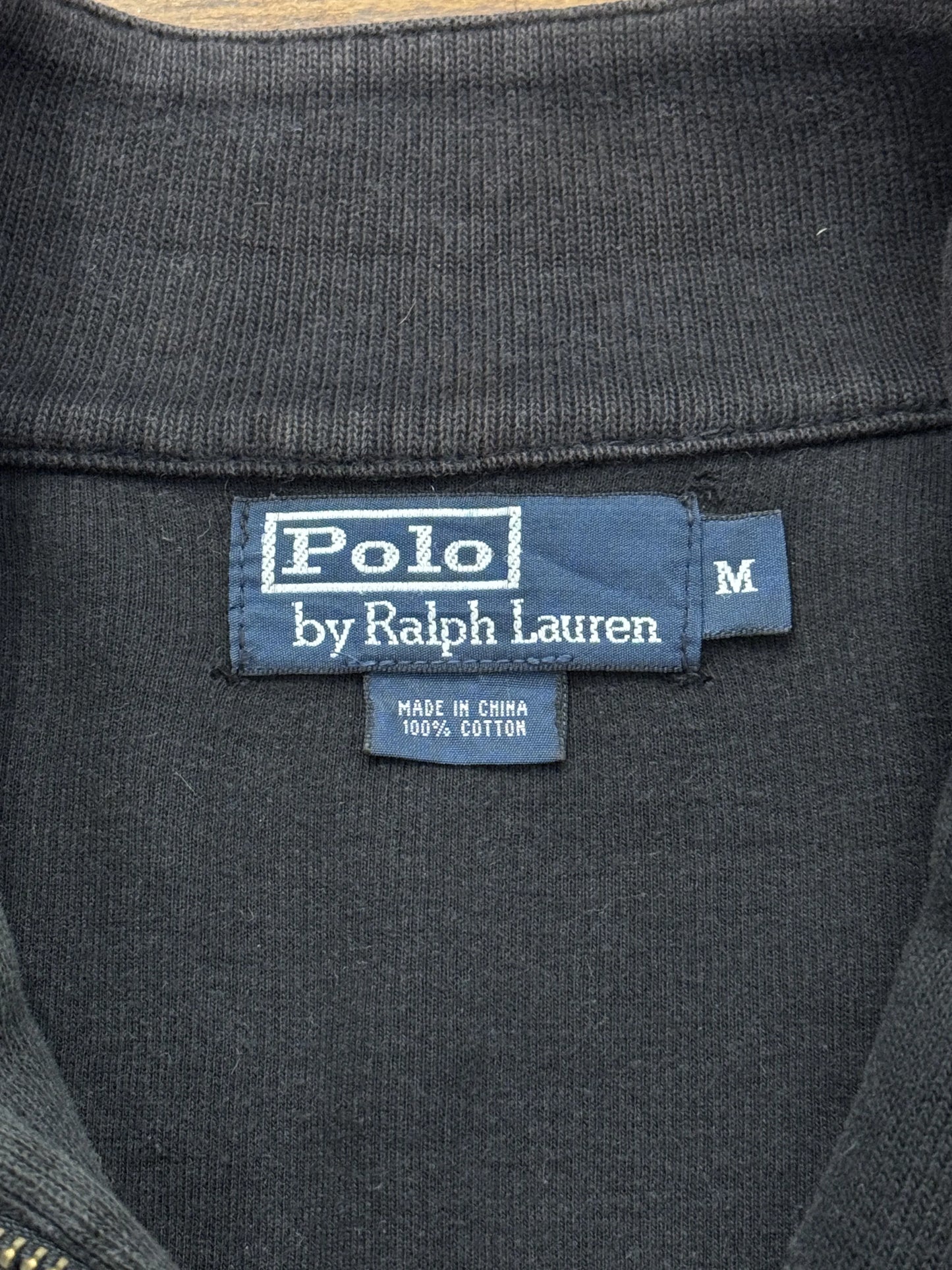 Felpa Half-Zip Polo by Ralph Lauren Vintage Nero – Pony Blu – Tessuto Waffle – Taglia M