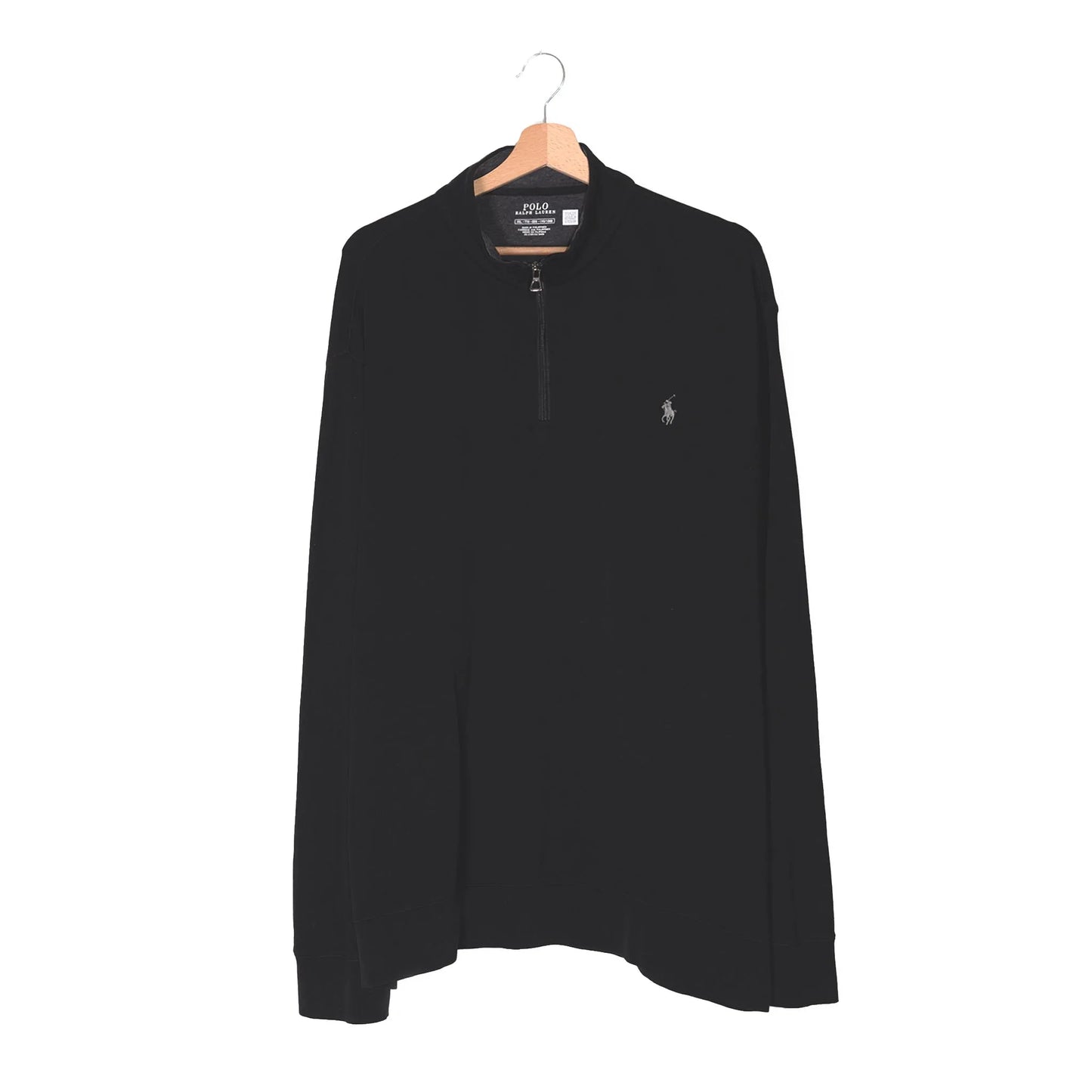 Felpa Half-Zip Polo Ralph Lauren Nero – Pony Grigio Tono su Tono – XXL