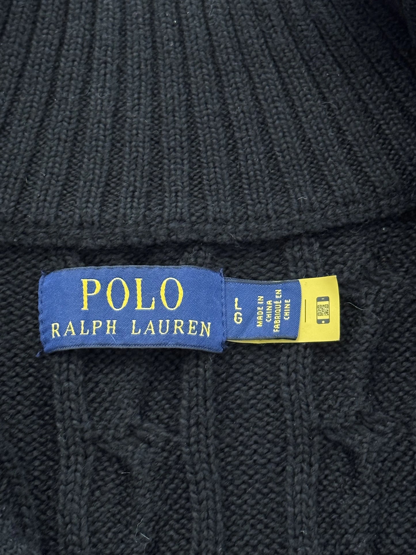 Felpa Half-Zip Polo Ralph Lauren Nero Cable Knit – Zip Ottone Pony Rosso – L