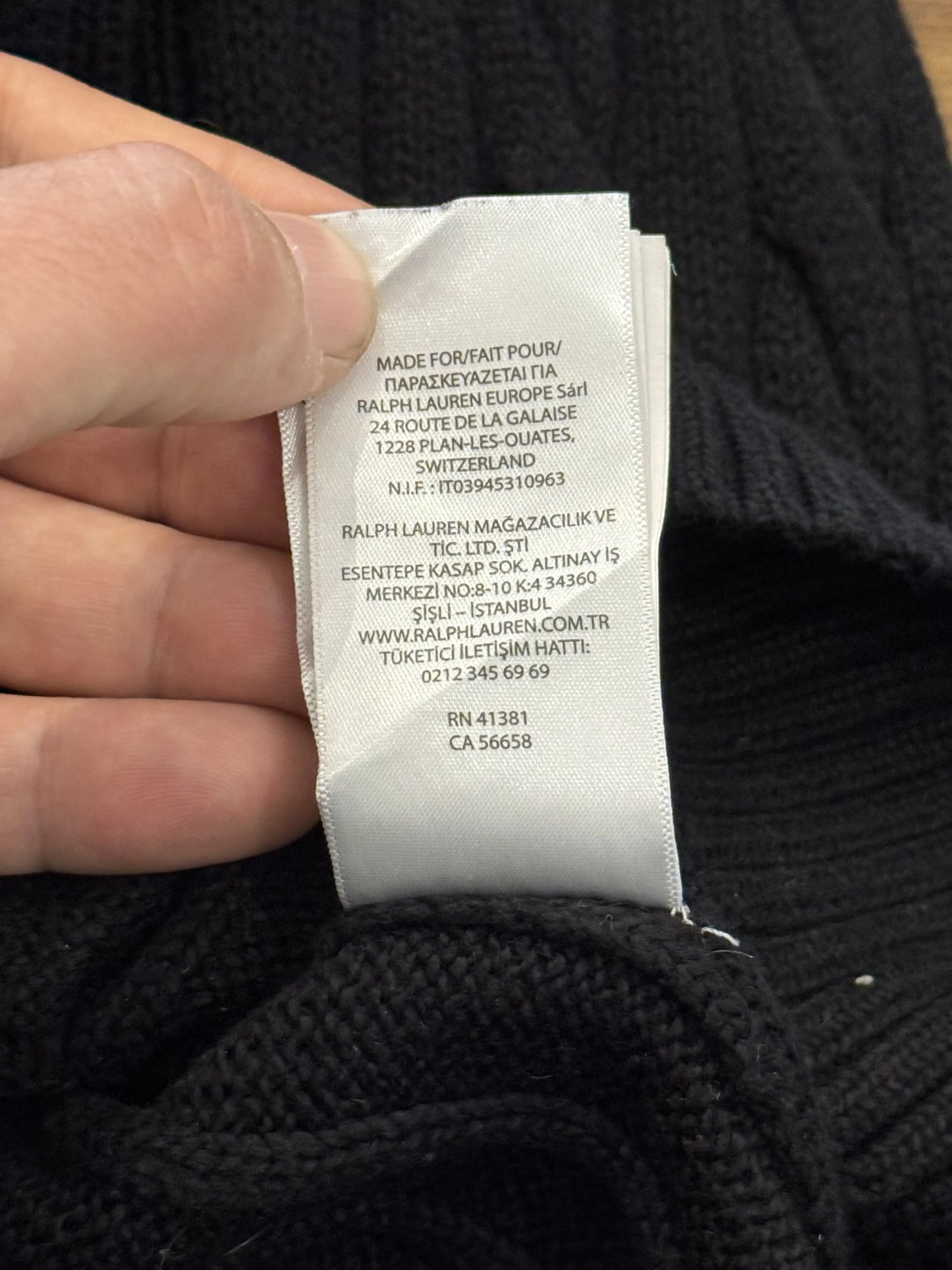 Felpa Half-Zip Polo Ralph Lauren Nero Cable Knit – Zip Ottone Pony Rosso – L