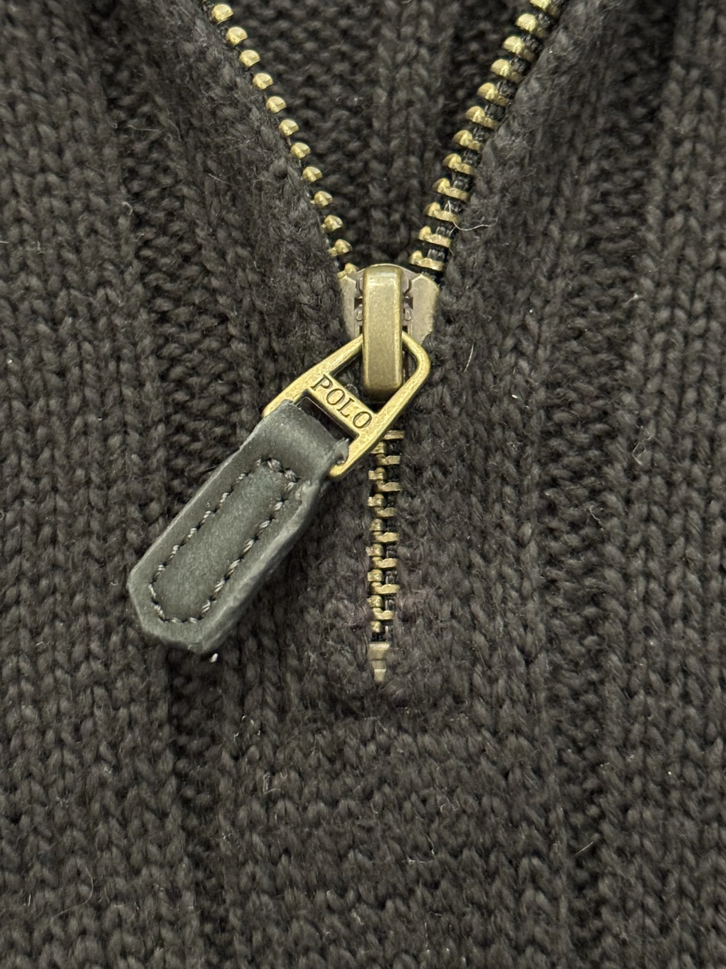 Felpa Half-Zip Polo Ralph Lauren Nero Cable Knit – Zip Ottone Pony Rosso – L