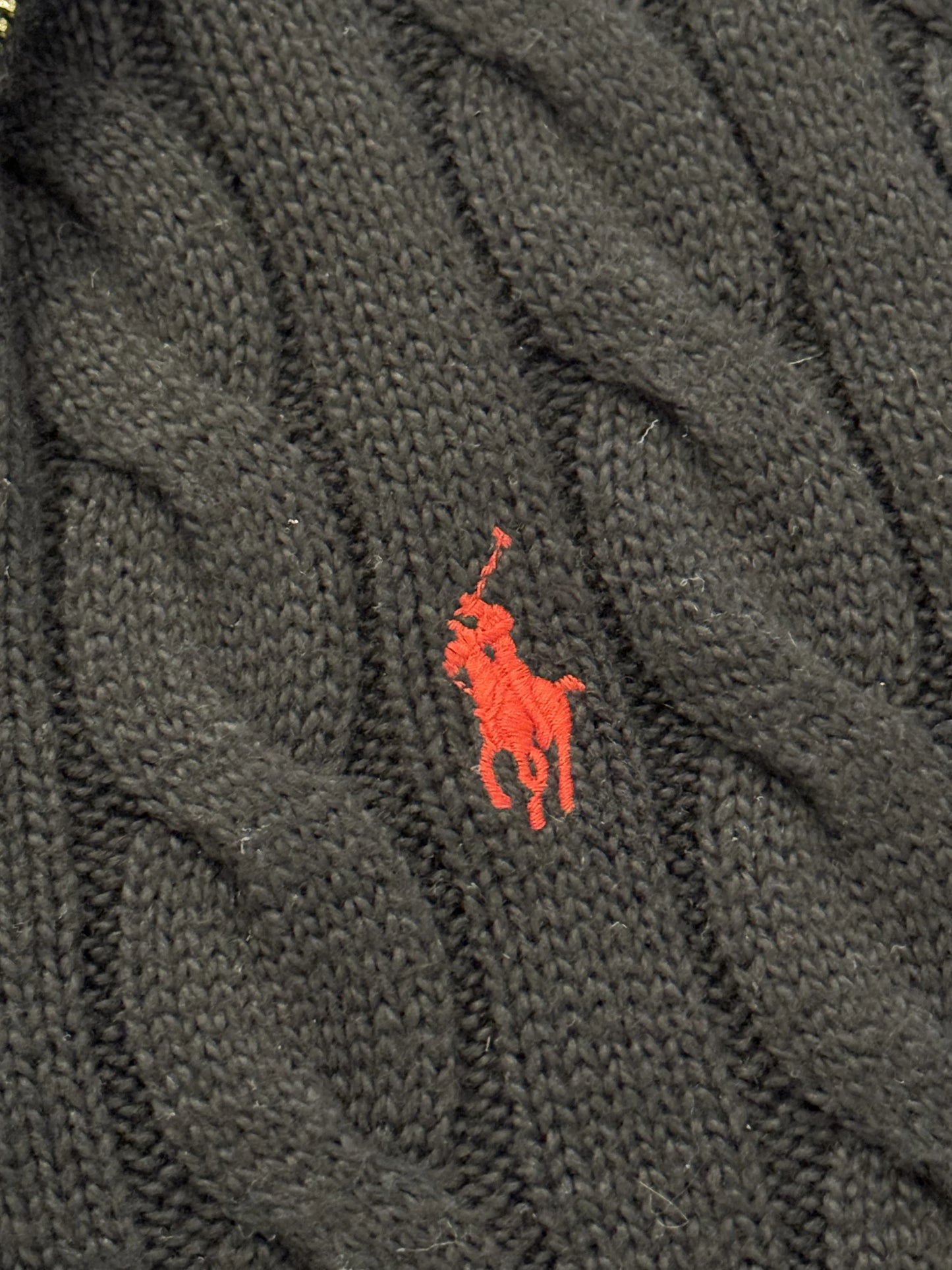 Felpa Half-Zip Polo Ralph Lauren Nero Cable Knit – Zip Ottone Pony Rosso – L