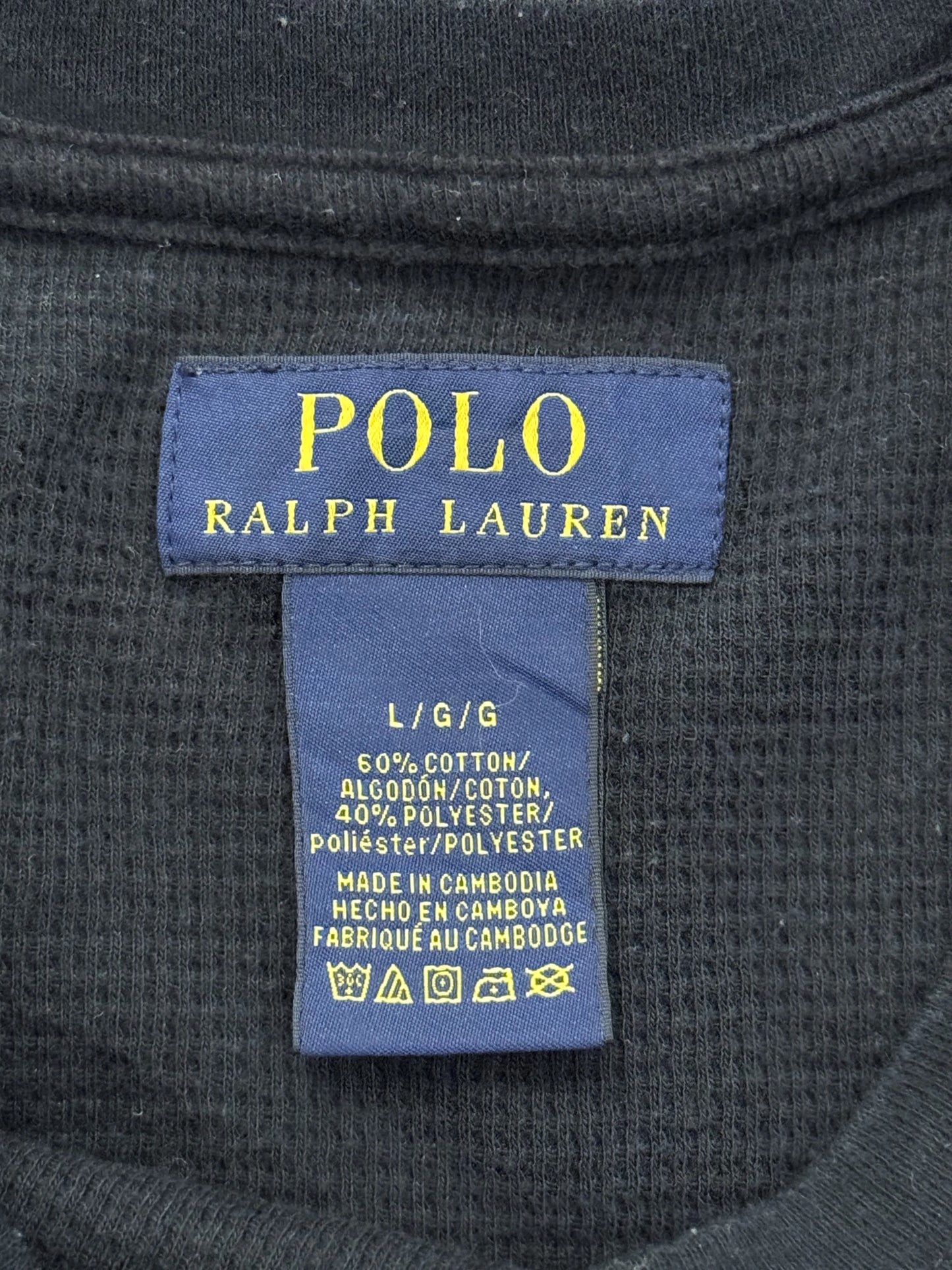 T-Shirt Polo Ralph Lauren Manica Lunga Nera Waffle – Polo Bear – L