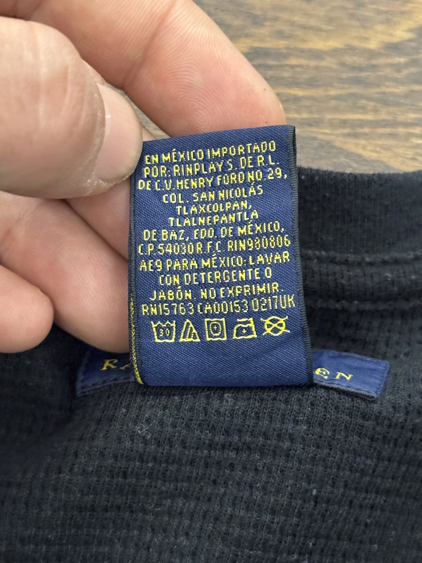 T-Shirt Polo Ralph Lauren Manica Lunga Nera Waffle – Polo Bear – L