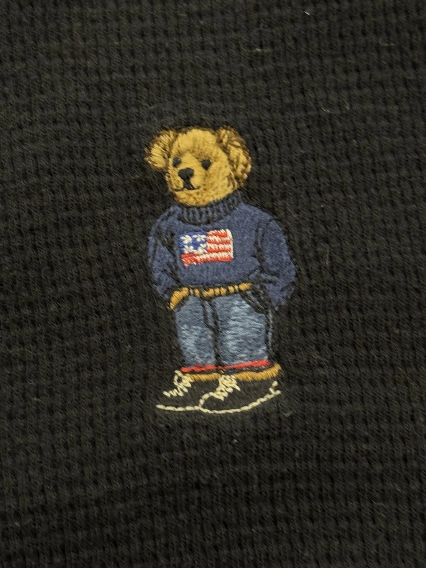 T-Shirt Polo Ralph Lauren Manica Lunga Nera Waffle – Polo Bear – L