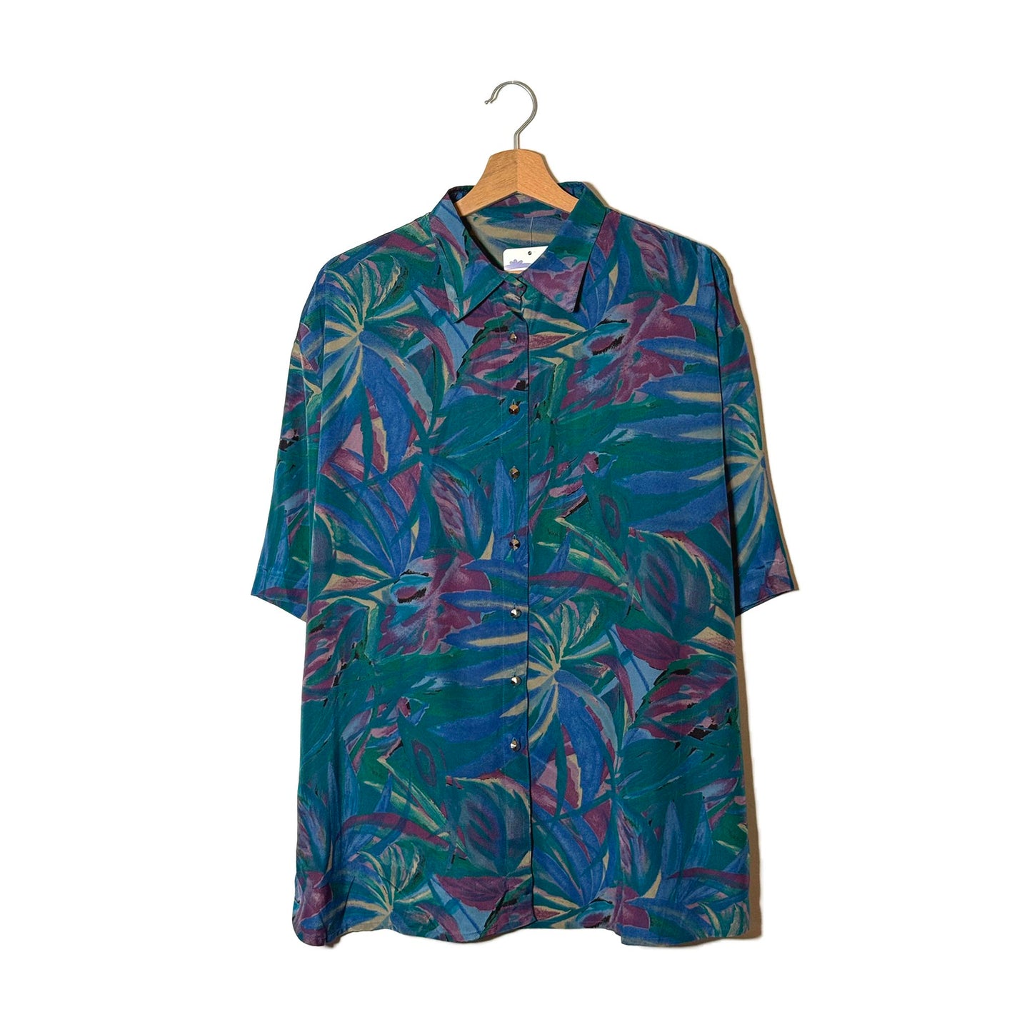 Camicia Donna Vintage Stampa Botanica Bottoni Gioiello Oversize