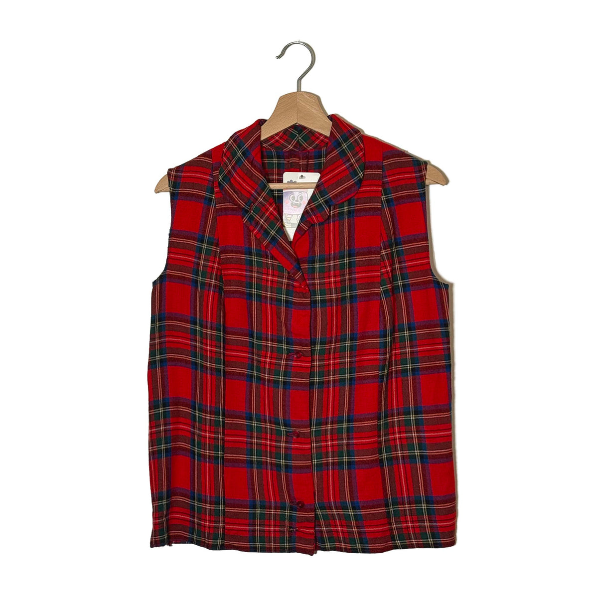 Gilet Tartan Scozzese Lana Fresca Smanicato Vintage M