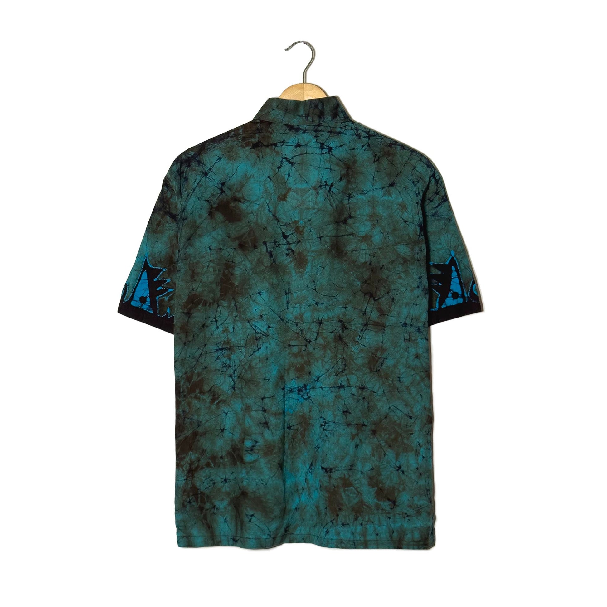 Camicia Batik Teal Motivi Tribali Geometrici Cotone Artigianale – S 2