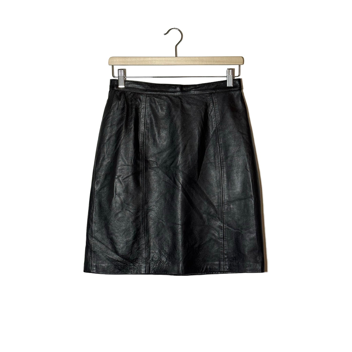 Gonna Vera Pelle Nera Vita Alta Vintage - 42