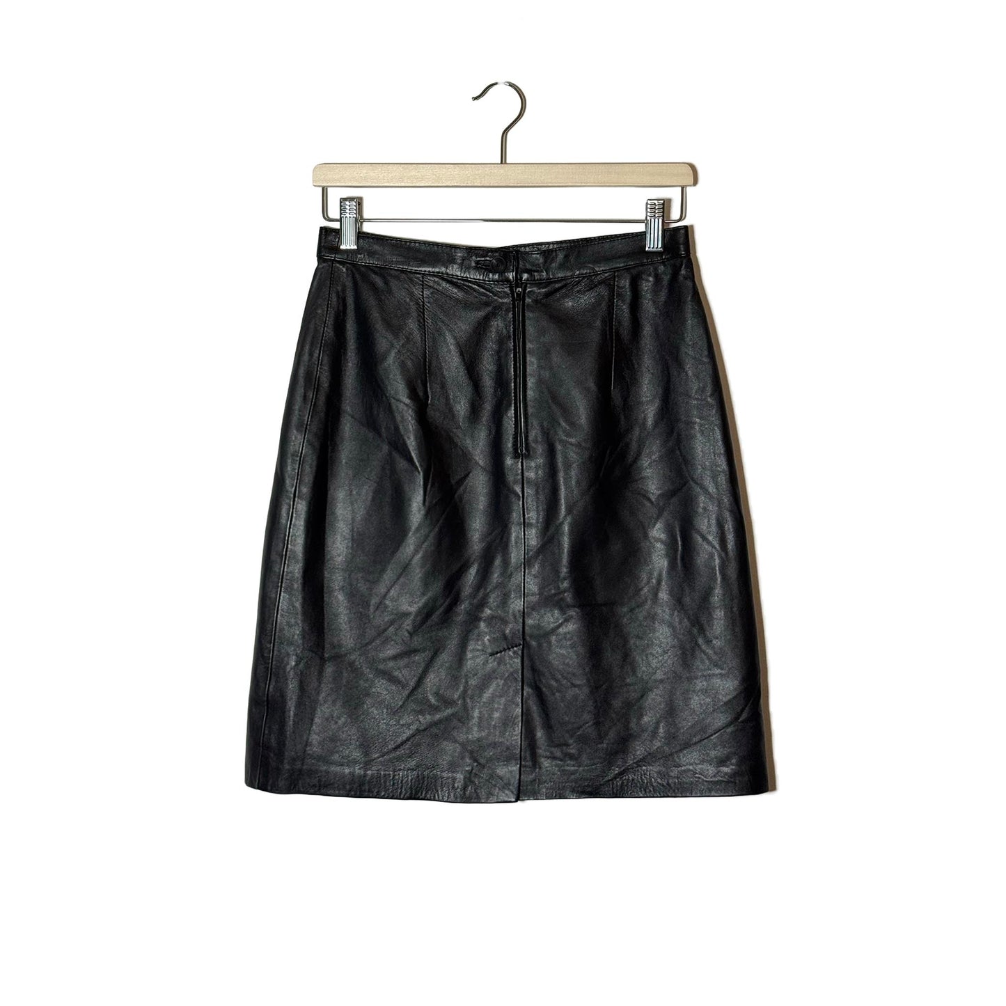 Gonna Vera Pelle Nera Vita Alta Vintage - 42
