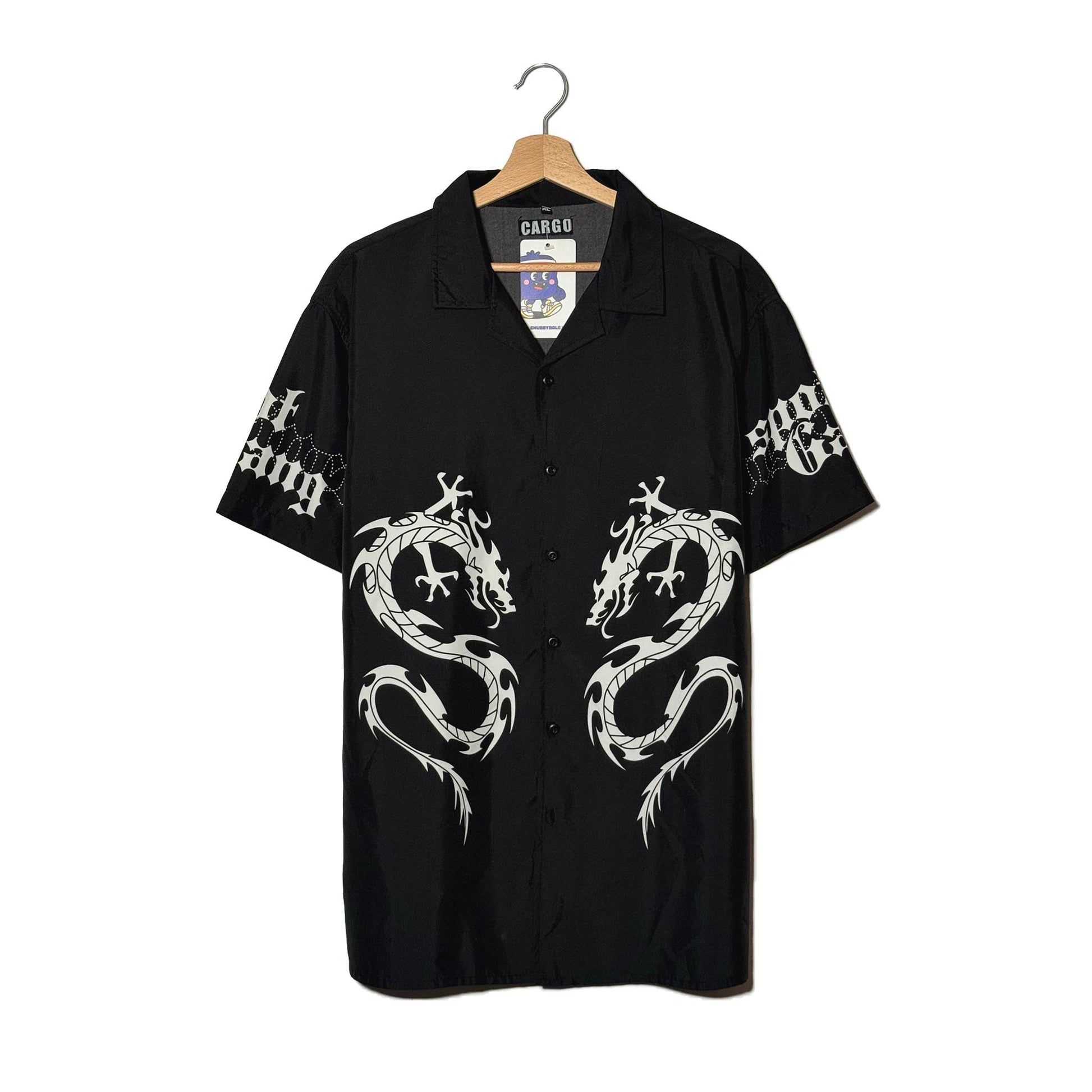 Camicia Nera Doppio Drago Tribale Bianco Gothic Y2K – XL