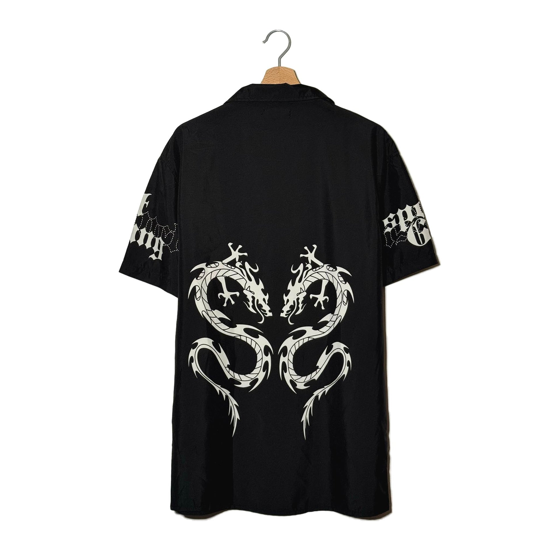 Camicia Nera Doppio Drago Tribale Bianco Gothic Y2K – XL 2