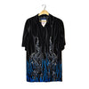 Camicia Nera Draghi Fiamme Blu Viscosa Border Print Y2K – S/M