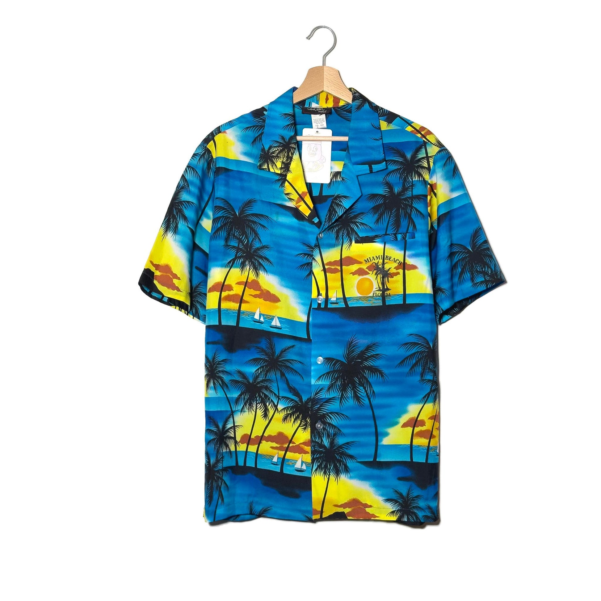 Camicia Aloha Blu Miami Beach Tramonto Palme Made in Hawaii – XL