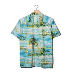 Camicia Aloha Azzurra Cotone Barche a Vela Palme Tropicali – M
