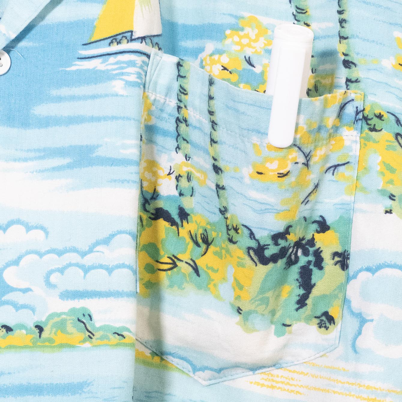 Camicia Aloha Azzurra Cotone Barche a Vela Palme Tropicali – M