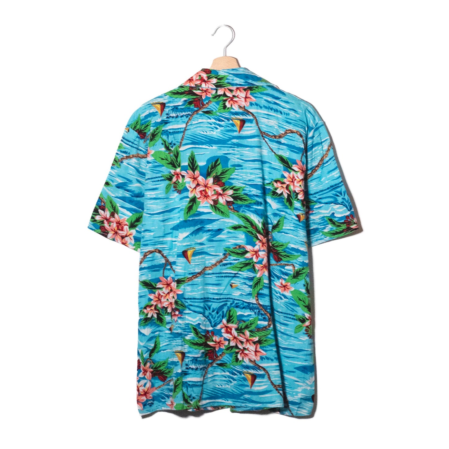 Fries Party-Chic Camicia Aloha Azzurra Plumeria Rosa – XL