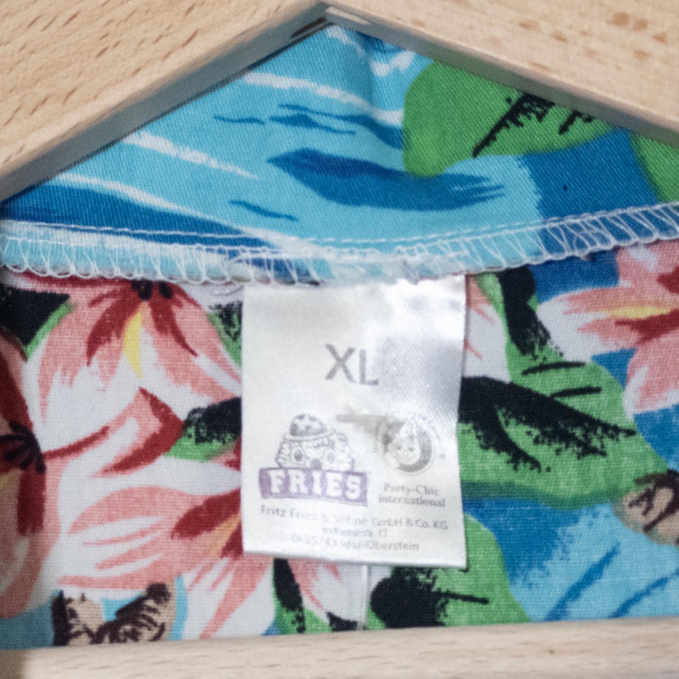 Fries Party-Chic Camicia Aloha Azzurra Plumeria Rosa – XL