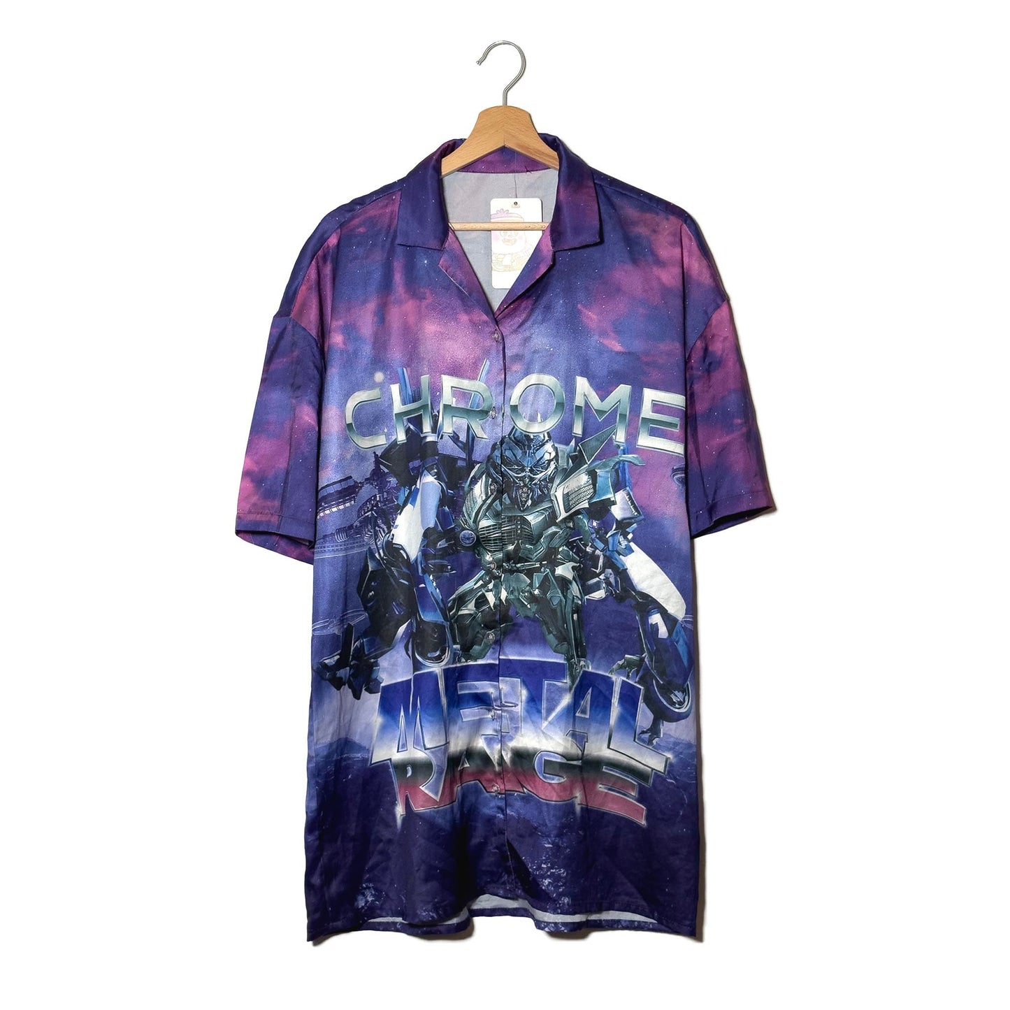 Camicia Stampa Galattica Mecha Robot Astronave Viola Poliestere – XL