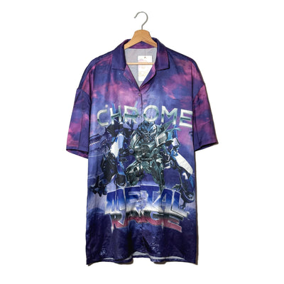 Camicia Stampa Galattica Mecha Robot Astronave Viola Poliestere – XL