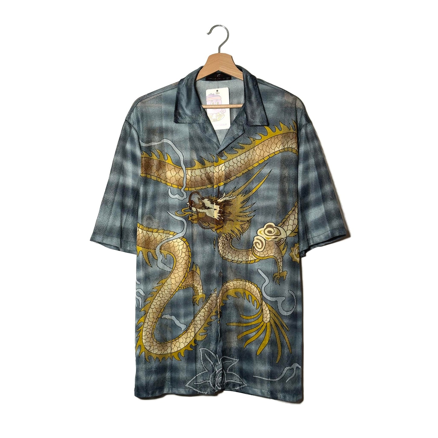 Camicia Drago Orientale Stampa Allover Grigio Check - XL