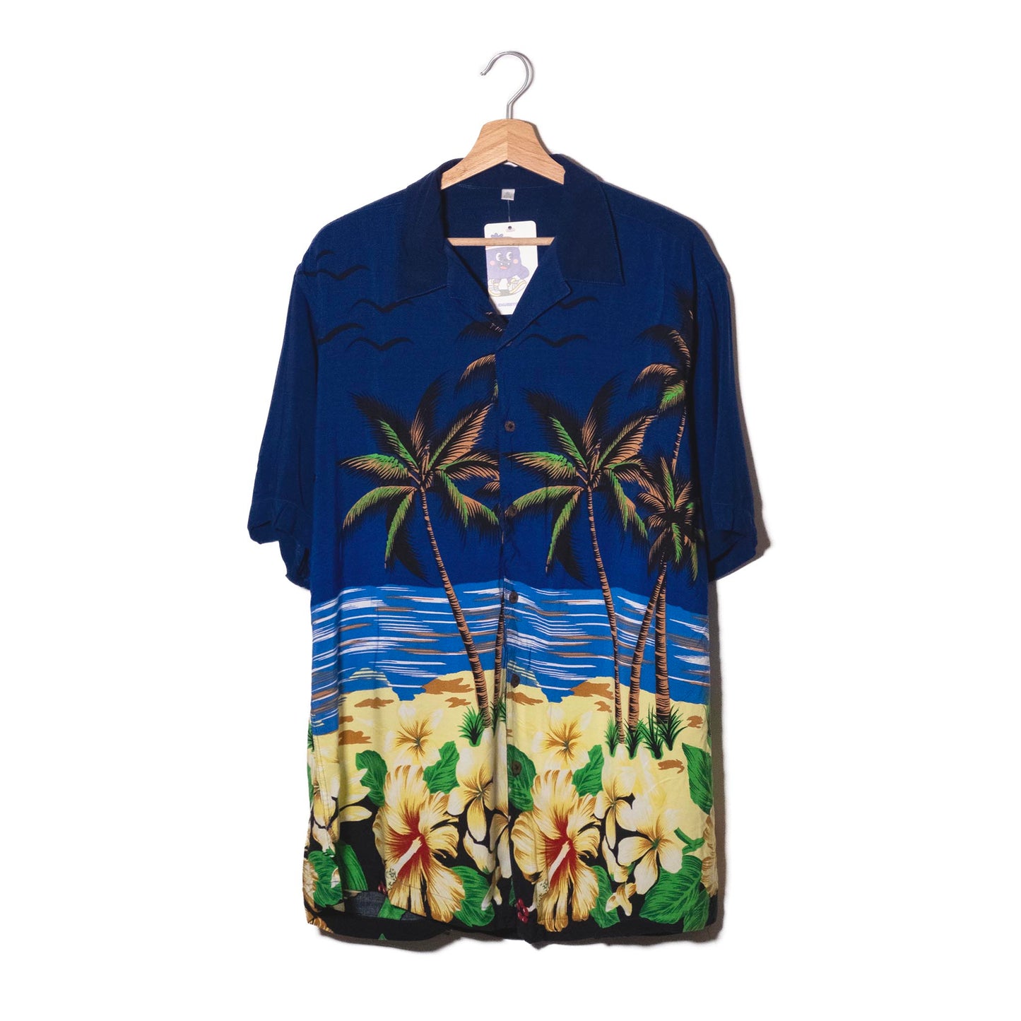 Camicia Aloha Blu Notte Border Print Ibisco Palme – XL