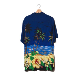 Camicia Aloha Blu Notte Border Print Ibisco Palme – XL